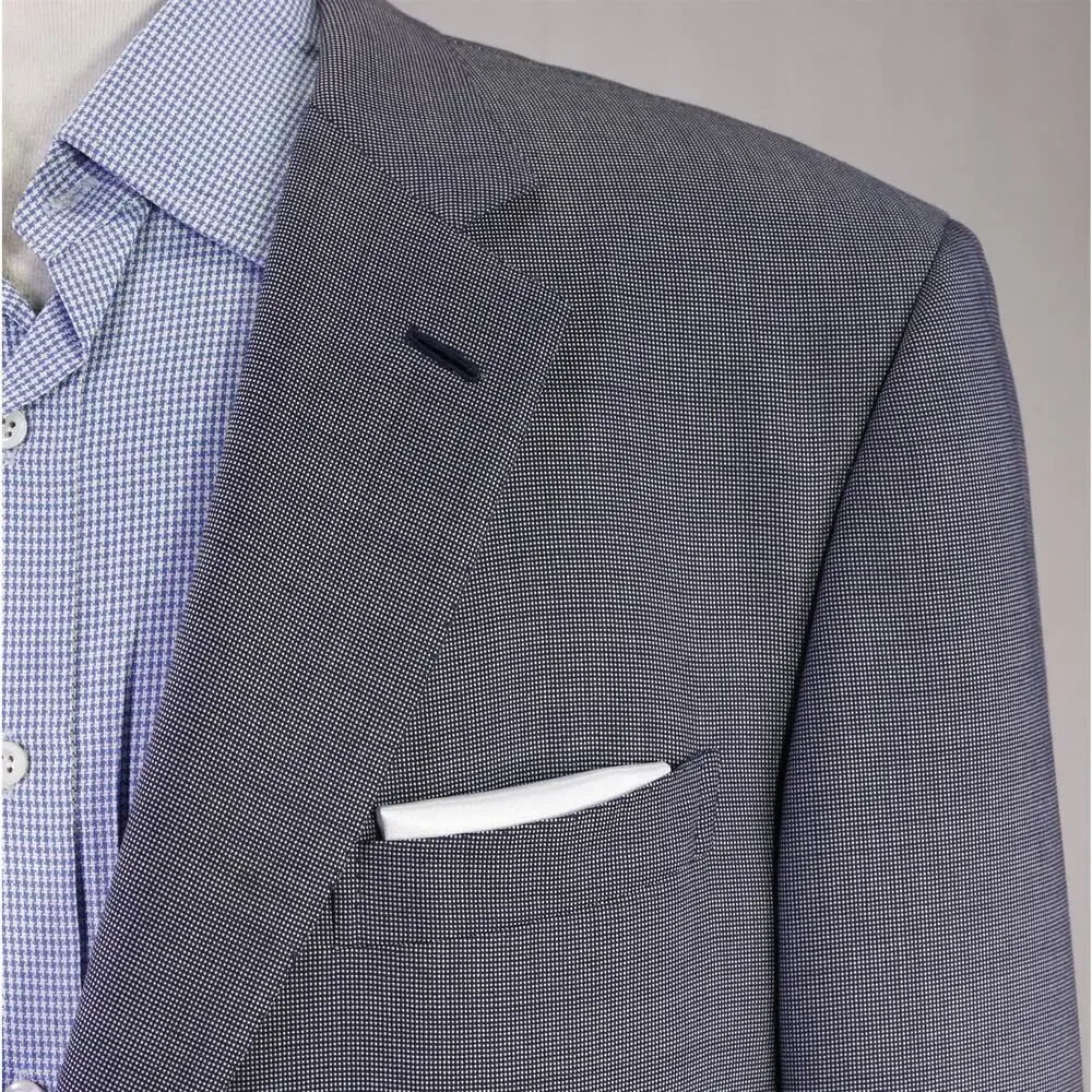 Brioni Recent Navy Blue Gray Tic Woven 100% Cashmere 2-Btn Blazer Jacket 46S
